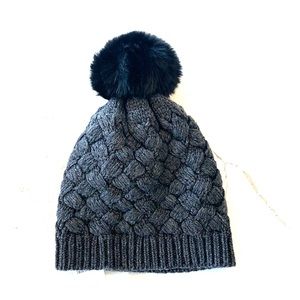 J Crew charcoal gray winter hat- faux fur ball